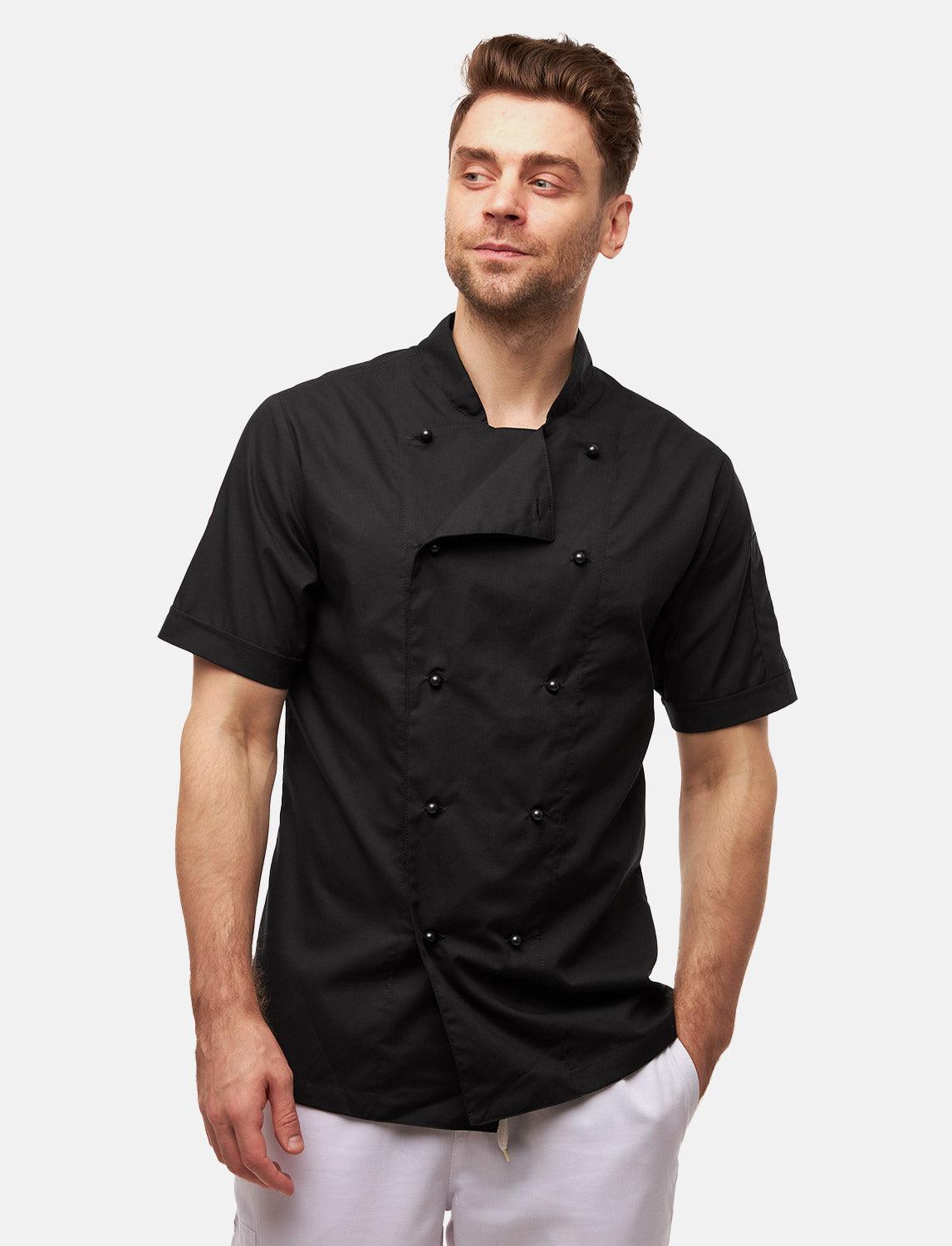 100% Baumwolle leichte Kochjacke Herren Kurzarm inkl. Kugelknöpfe Regular Fit