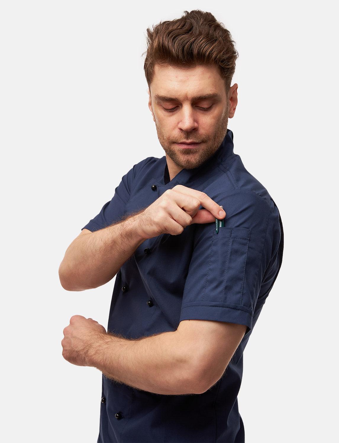 100% Baumwolle leichte Kochjacke Herren Kurzarm inkl. Kugelknöpfe Regular Fit