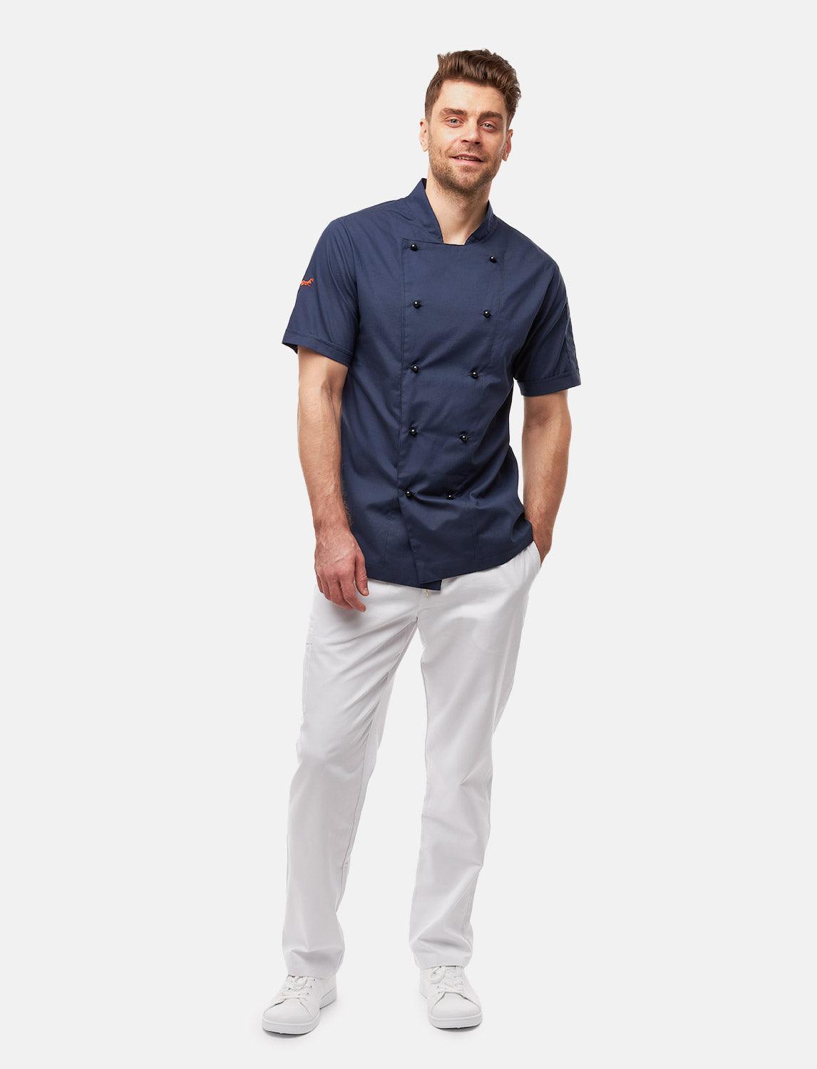 100% Baumwolle leichte Kochjacke Herren Kurzarm inkl. Kugelknöpfe Regular Fit