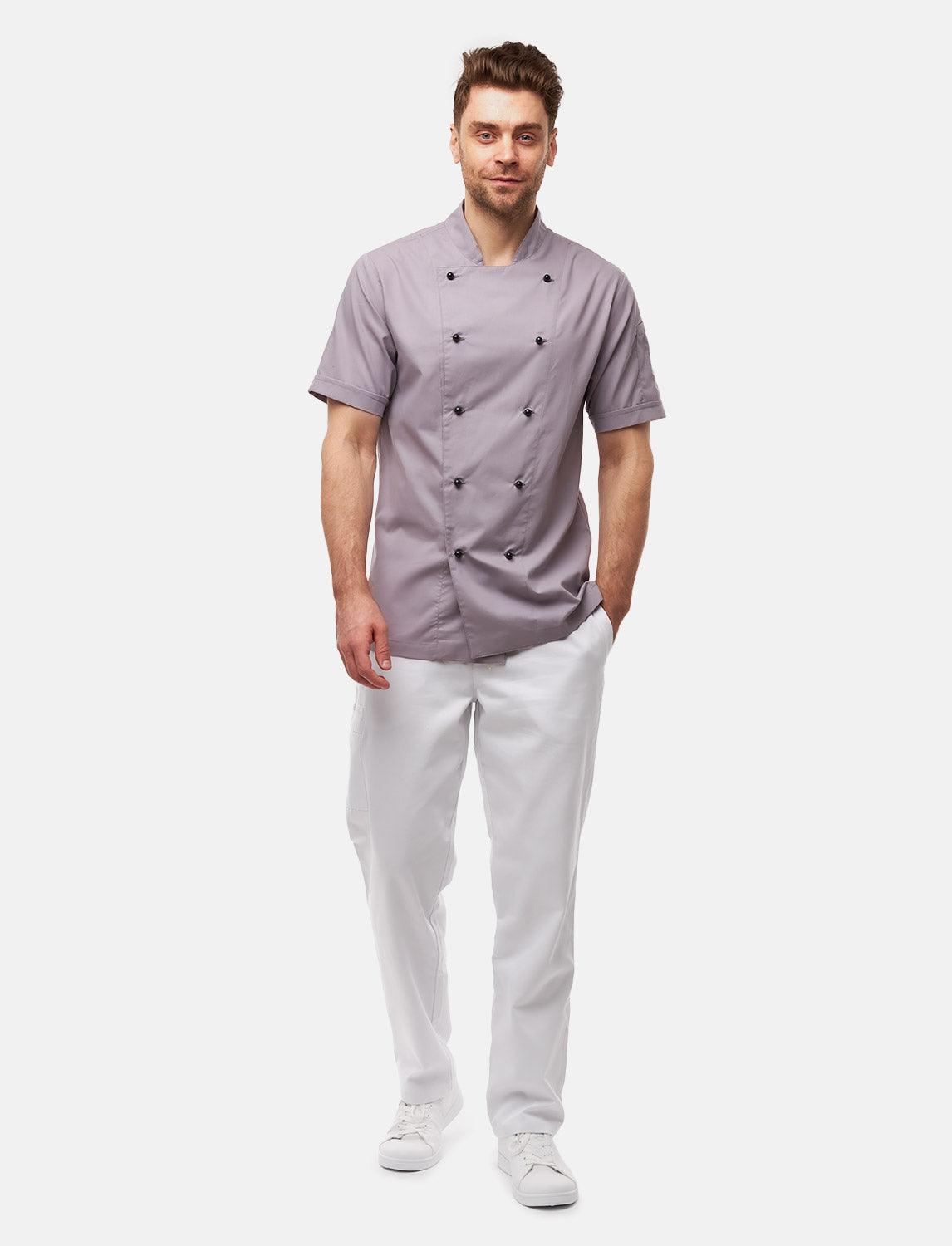 100% Baumwolle leichte Kochjacke Herren Kurzarm inkl. Kugelknöpfe Regular Fit