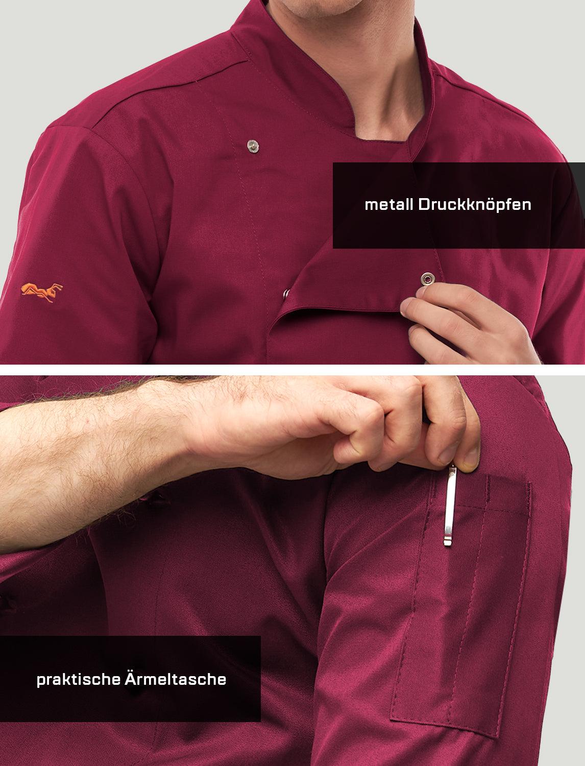 Kochjacke Herren Kurzarm mit Druckknöpfen easyMove und dryMesh Kurzarm Slim Fit Chef Uniform Jacket moderne Bäckerjacke