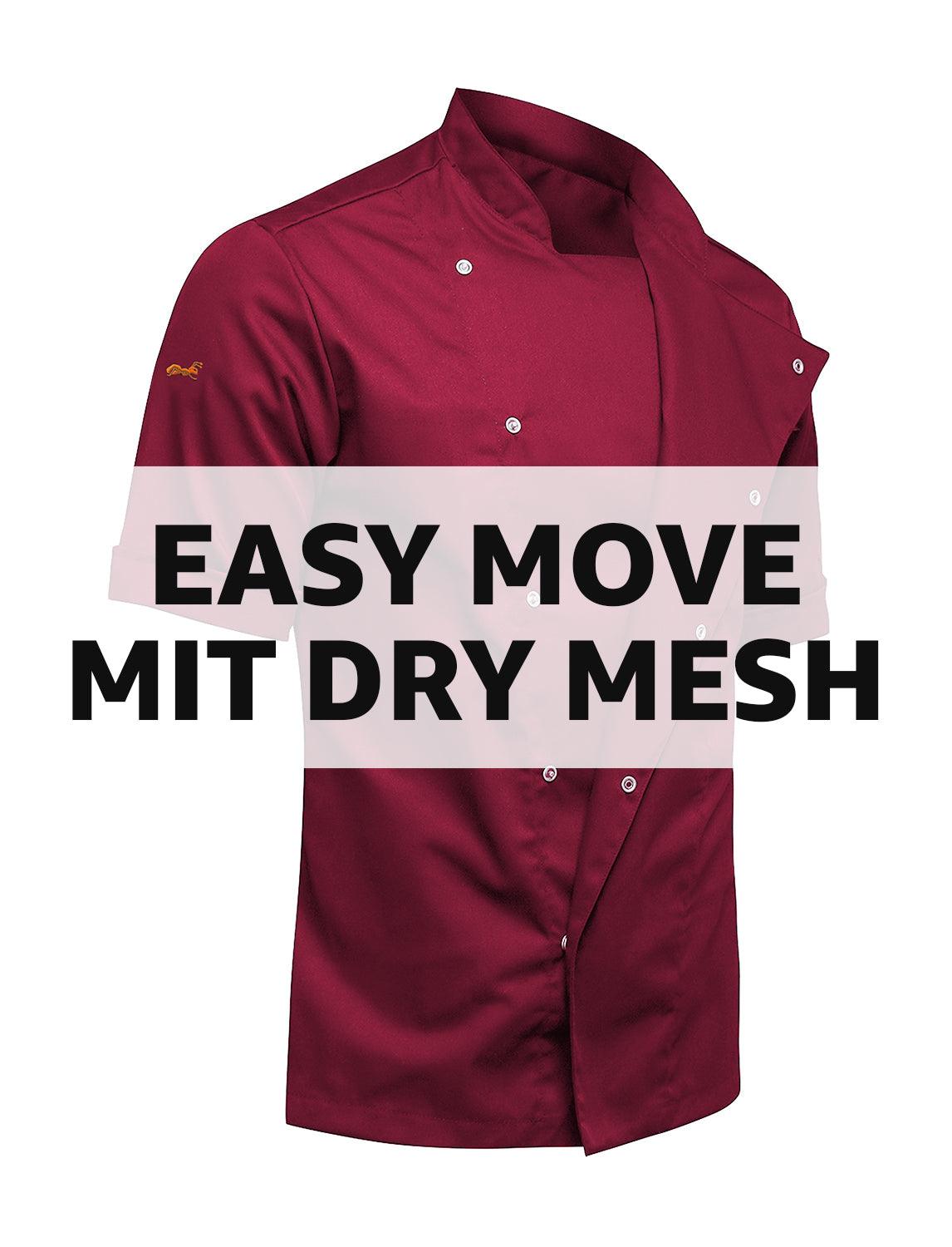 Kochjacke Herren Kurzarm mit Druckknöpfen easyMove und dryMesh Kurzarm Slim Fit Chef Uniform Jacket moderne Bäckerjacke