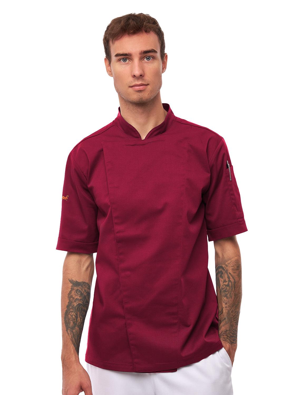 Kochjacke Herren Kurzarm mit Druckknöpfen easyMove und dryMesh Kurzarm Slim Fit Chef Uniform Jacket moderne Bäckerjacke