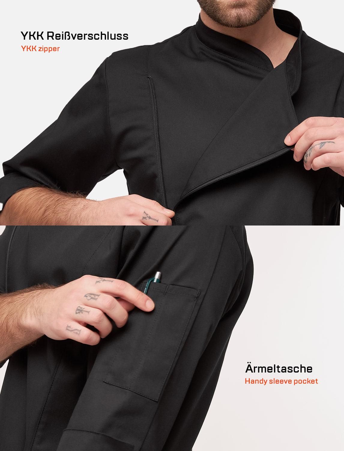 Kochjacke Herren Kurzarm mit Reißverschluss Stretch Slim Fit