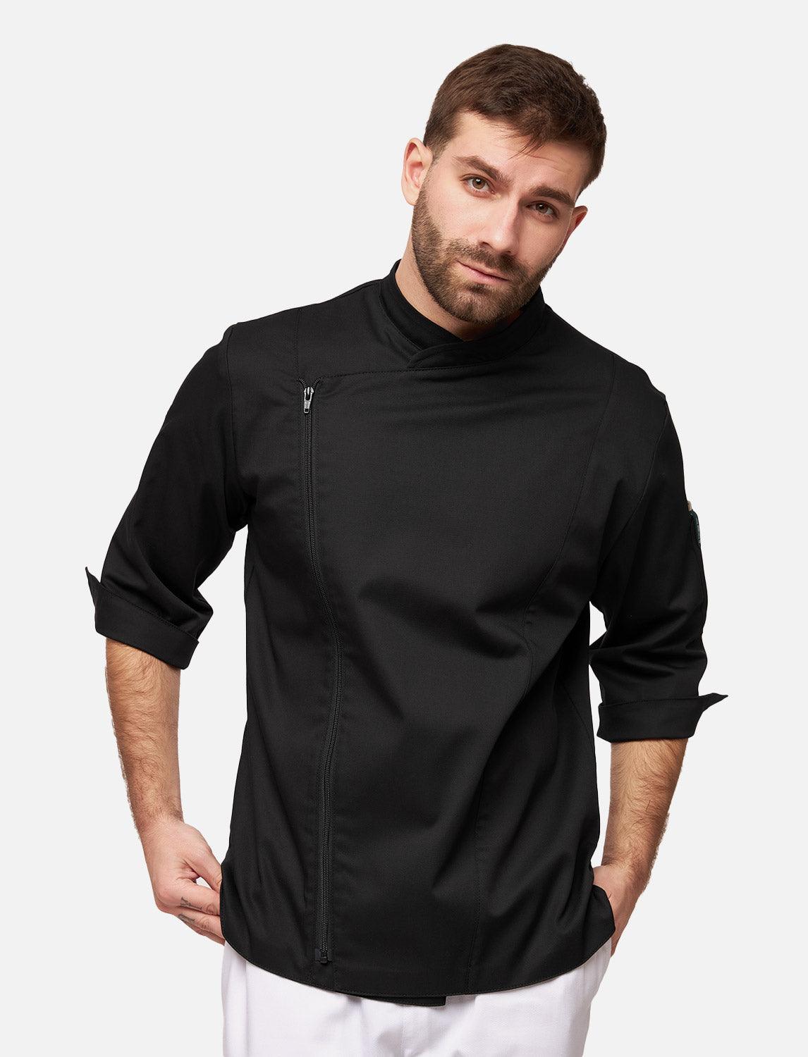 Kochjacke Herren Kurzarm mit Reißverschluss Stretch Slim Fit