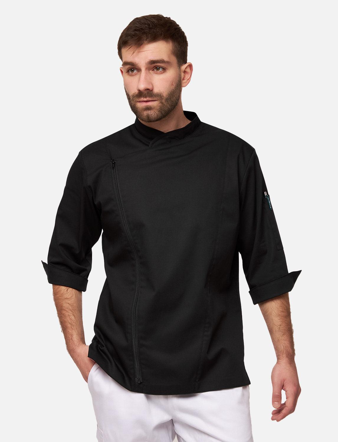 Kochjacke Herren Kurzarm mit Reißverschluss Stretch Slim Fit