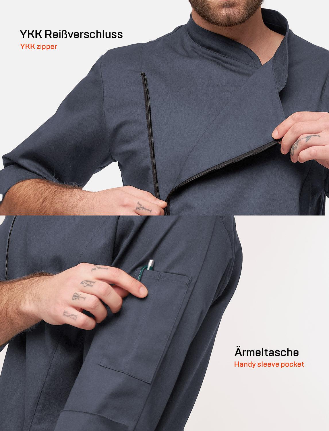 Kochjacke Herren Kurzarm mit Reißverschluss Stretch Slim Fit