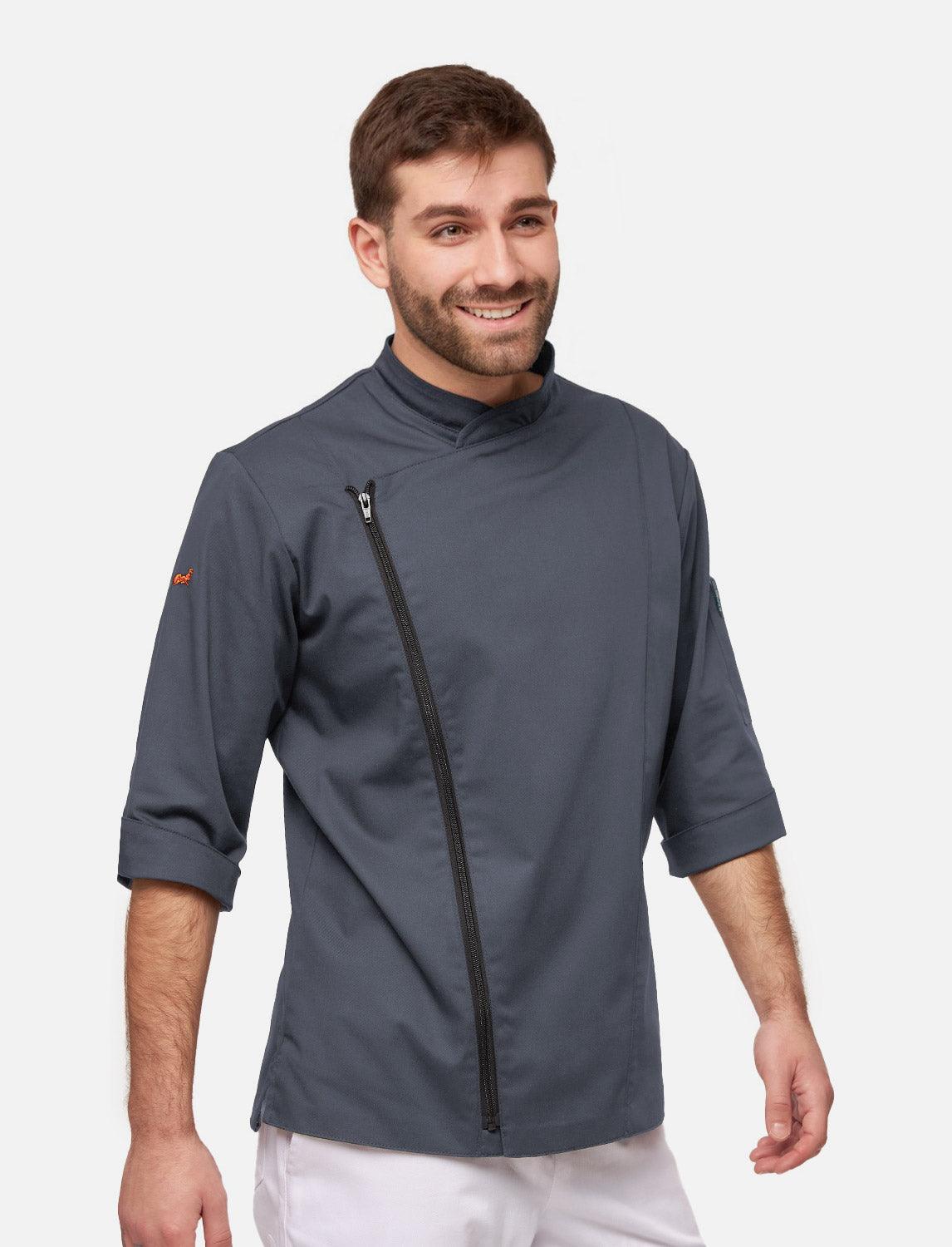 Kochjacke Herren Kurzarm mit Reißverschluss Stretch Slim Fit