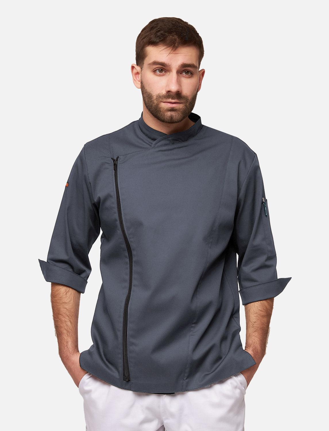 Kochjacke Herren Kurzarm mit Reißverschluss Stretch Slim Fit