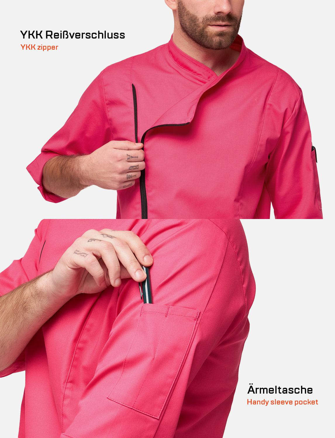 Kochjacke Herren Kurzarm mit Reißverschluss Stretch Slim Fit