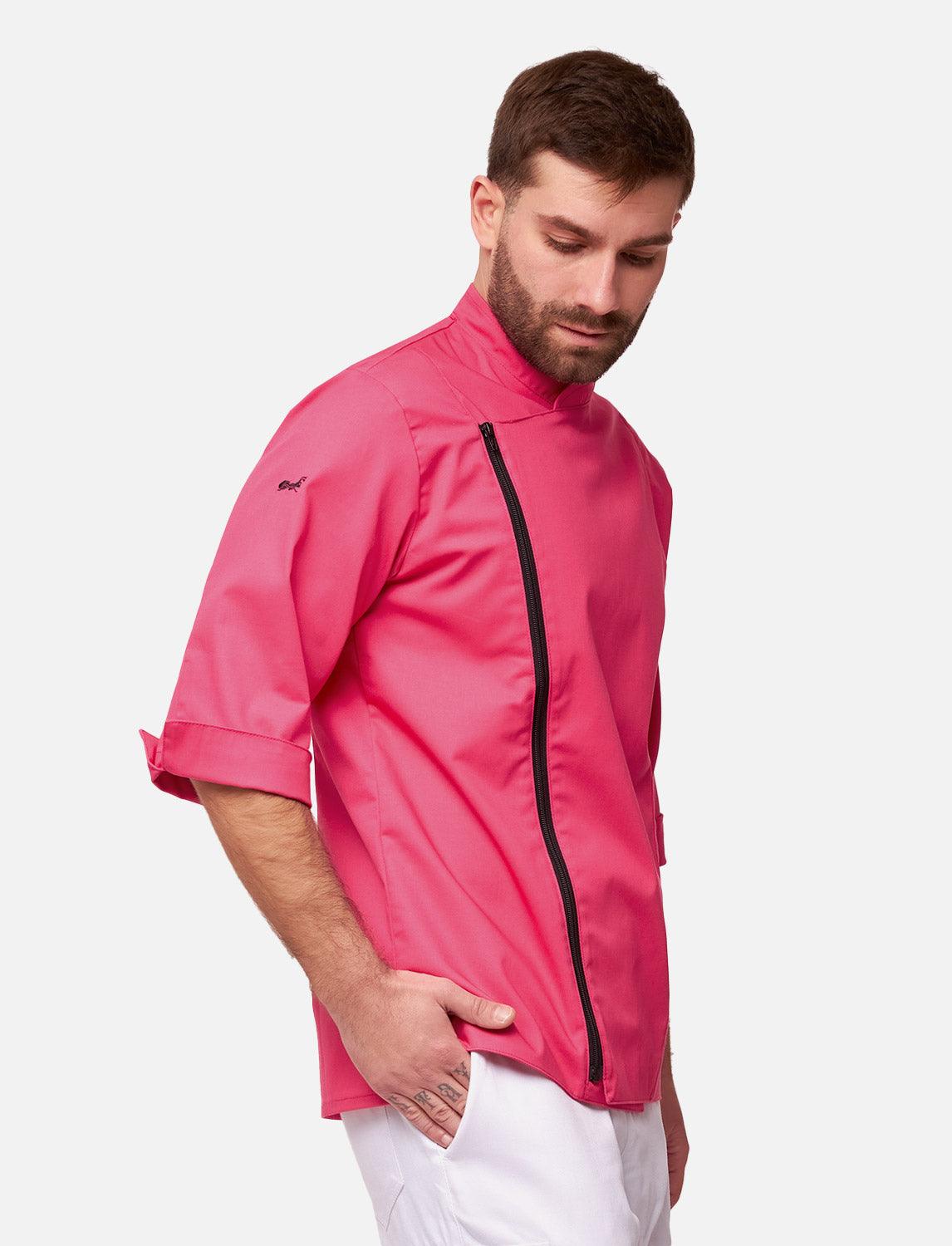 Kochjacke Herren Kurzarm mit Reißverschluss Stretch Slim Fit