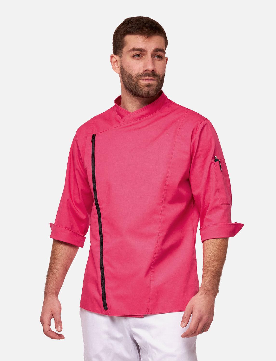 Kochjacke Herren Kurzarm mit Reißverschluss Stretch Slim Fit