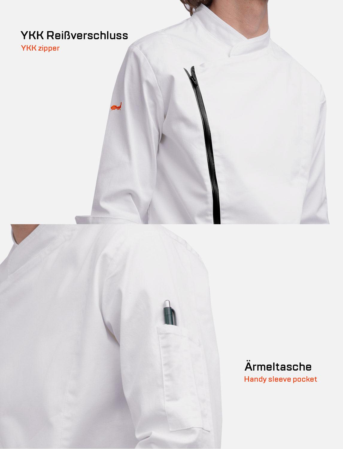 Kochjacke Herren Kurzarm mit Reißverschluss Stretch Slim Fit