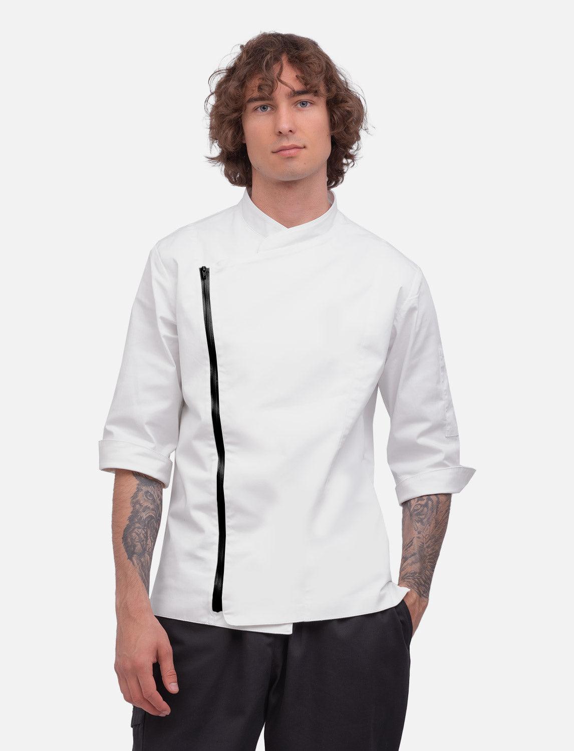 Kochjacke Herren Kurzarm mit Reißverschluss Stretch Slim Fit