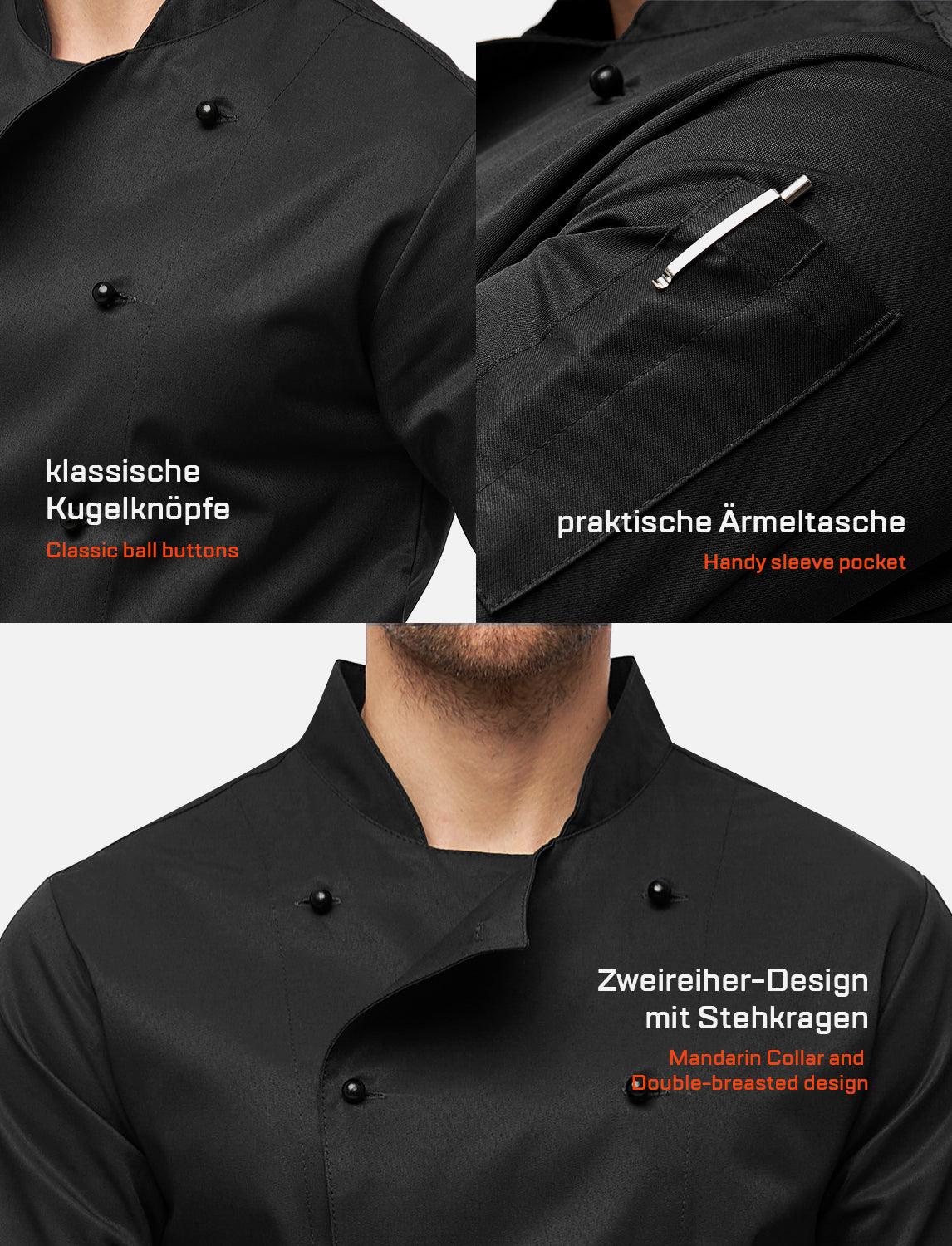 Herren Kochjacke mit Stretch Rücken inkl. Kugelknöpfe - Kurzarm