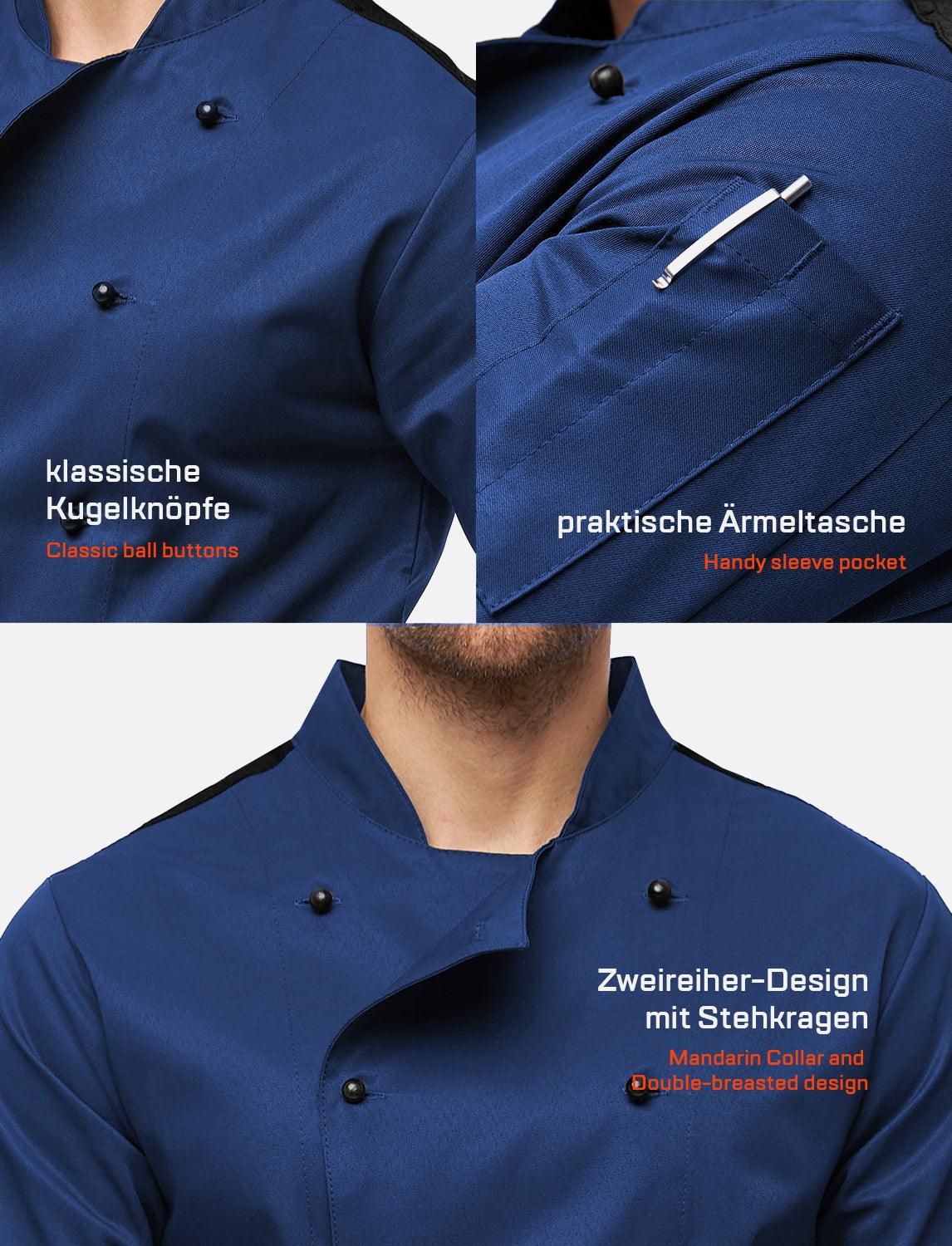 Herren Kochjacke mit Stretch Rücken inkl. Kugelknöpfe - Kurzarm
