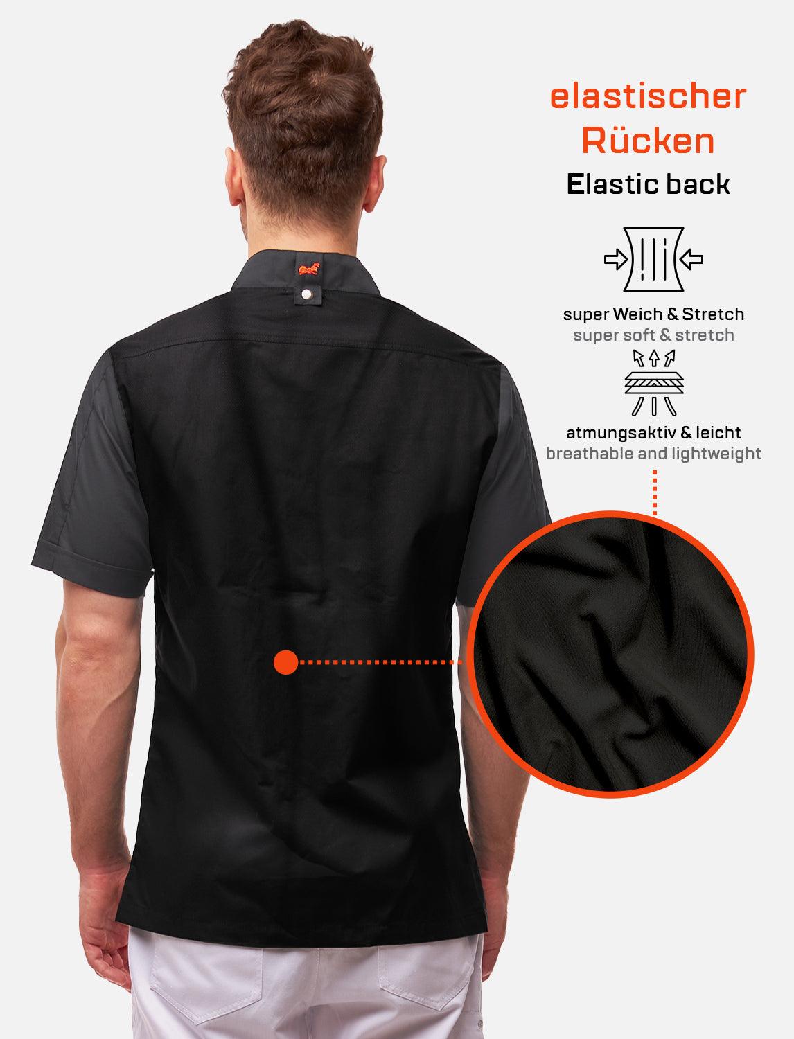 Herren Kochjacke mit Stretch Rücken inkl. Kugelknöpfe - Kurzarm