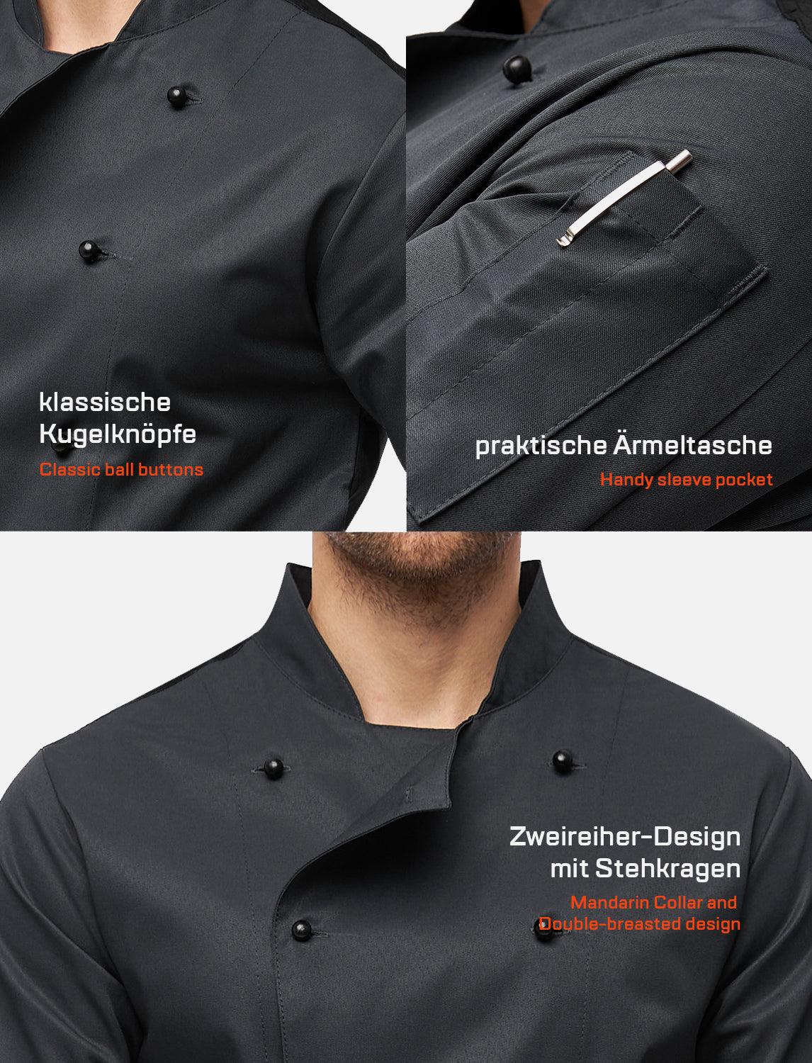 Herren Kochjacke mit Stretch Rücken inkl. Kugelknöpfe - Kurzarm