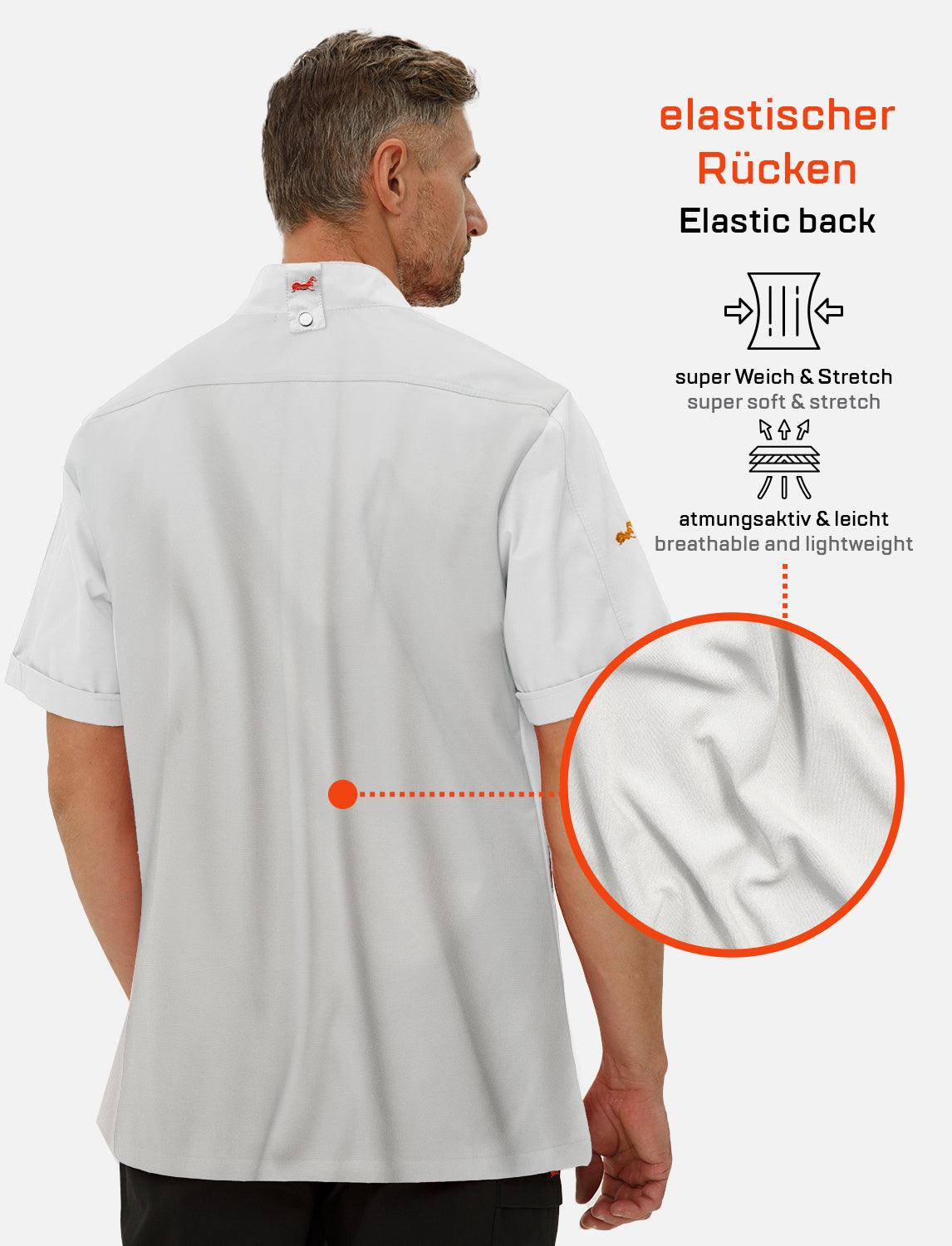 Herren Kochjacke mit Stretch Rücken inkl. Kugelknöpfe - Kurzarm