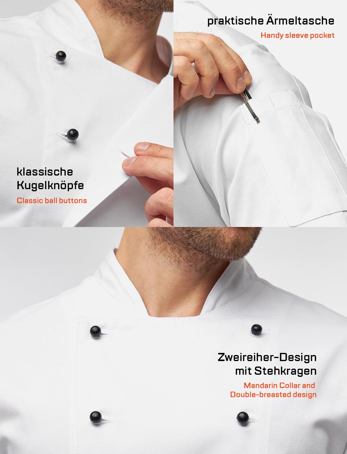 Herren Kochjacke mit Stretch Rücken inkl. Kugelknöpfe - Kurzarm