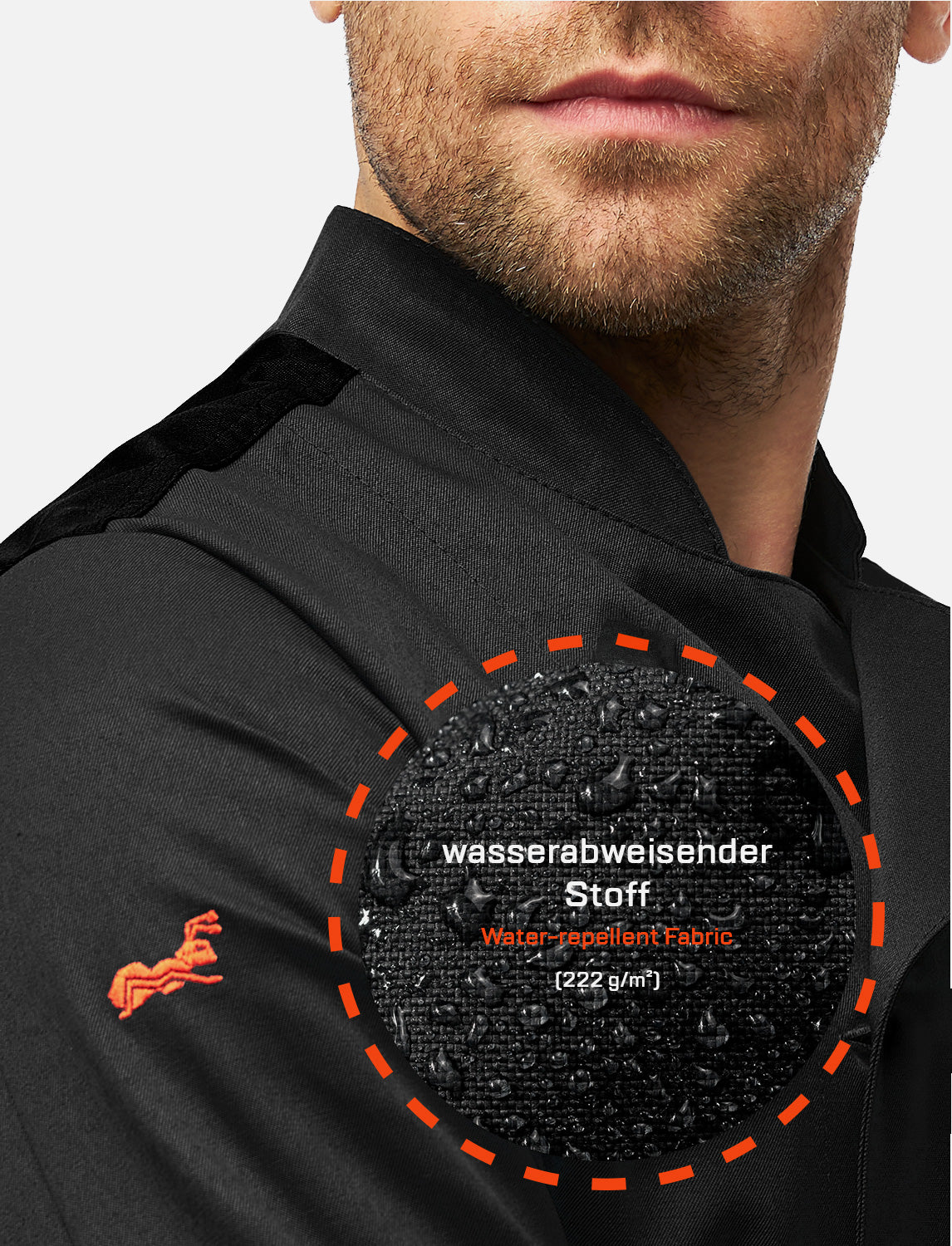 Kochjacke Herren mit Stretch Rücken – Druckknöpfen – Kurzarm