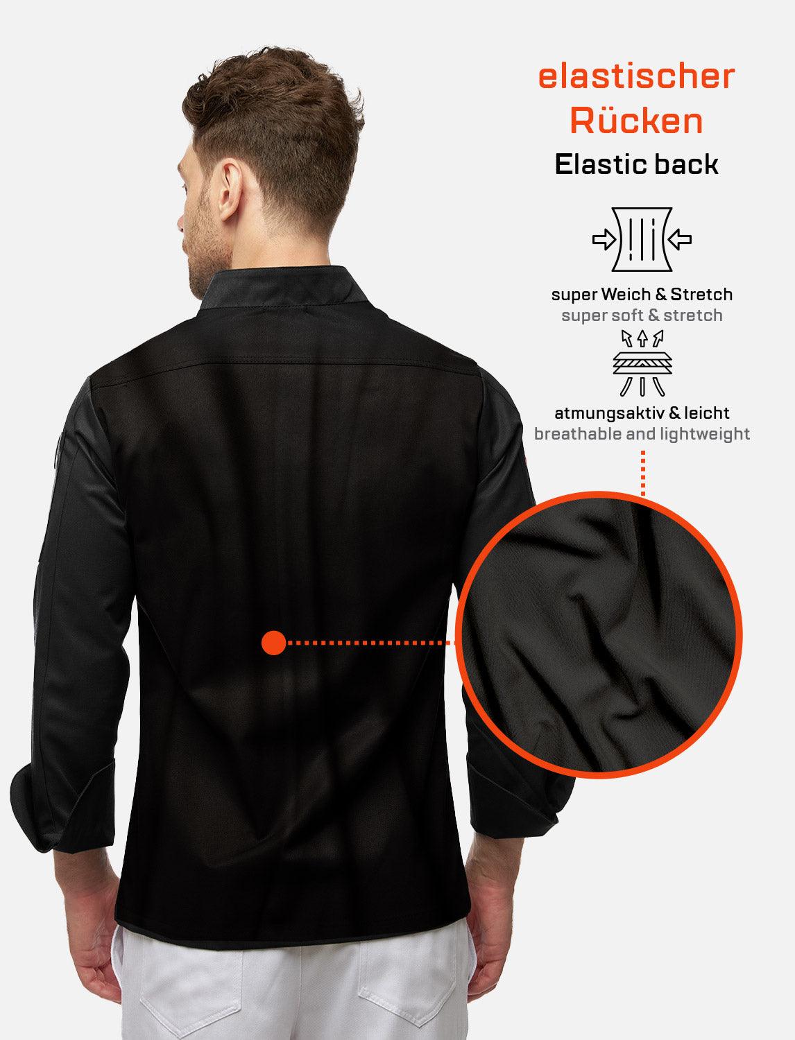 Herren Kochjacke mit Stretch Rücken inkl. Kugelknöpfe - Langarm