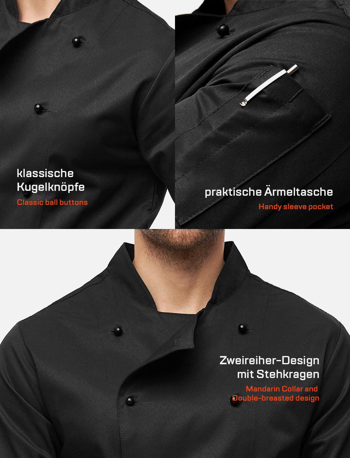Herren Kochjacke mit Stretch Rücken inkl. Kugelknöpfe - Langarm