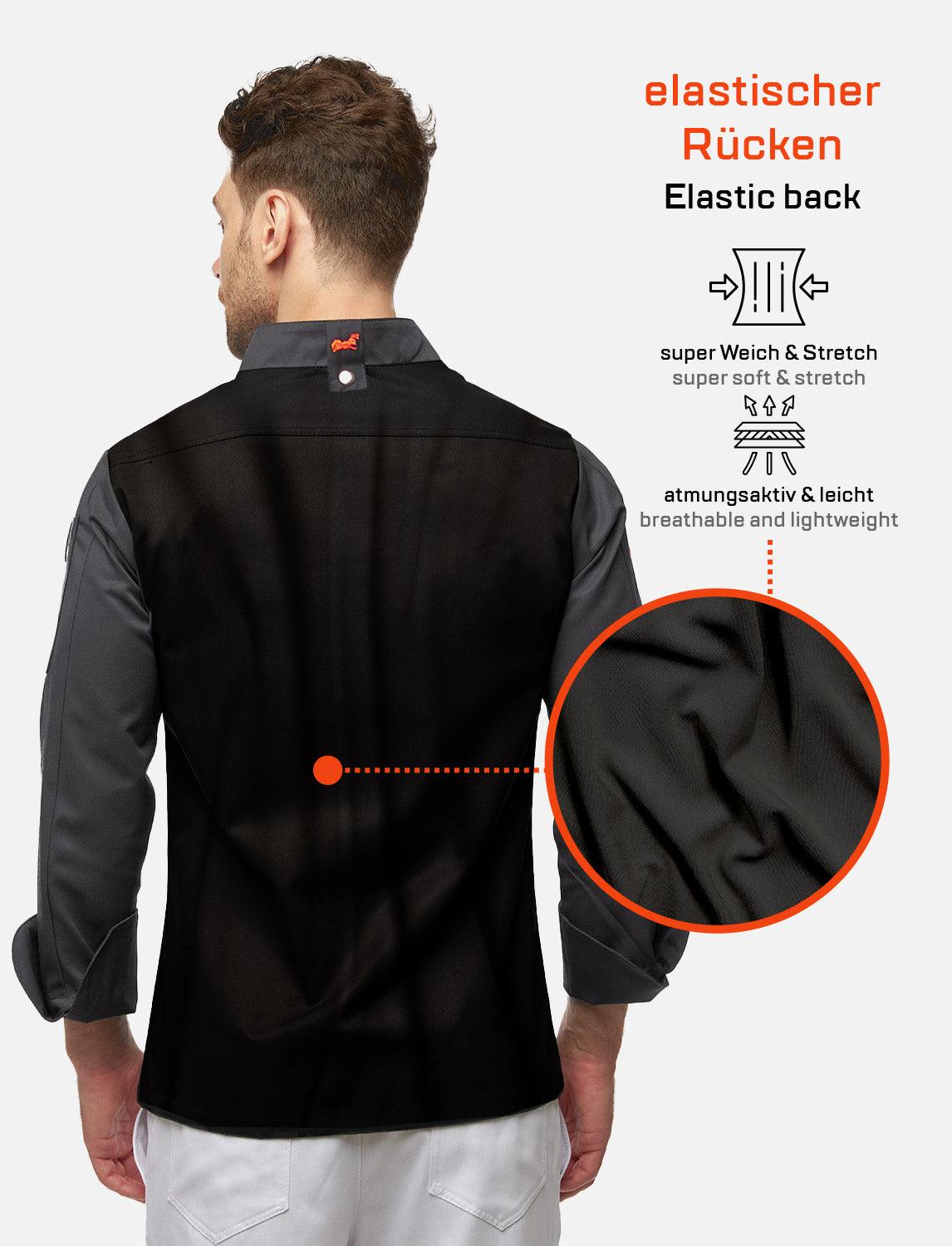 Herren Kochjacke mit Stretch Rücken inkl. Kugelknöpfe - Langarm