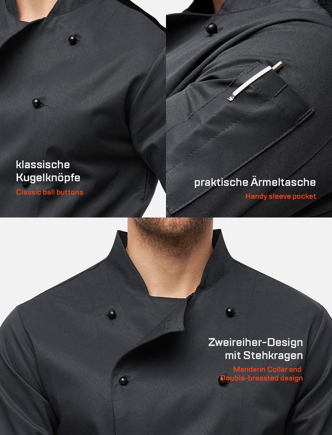 Herren Kochjacke mit Stretch Rücken inkl. Kugelknöpfe - Langarm