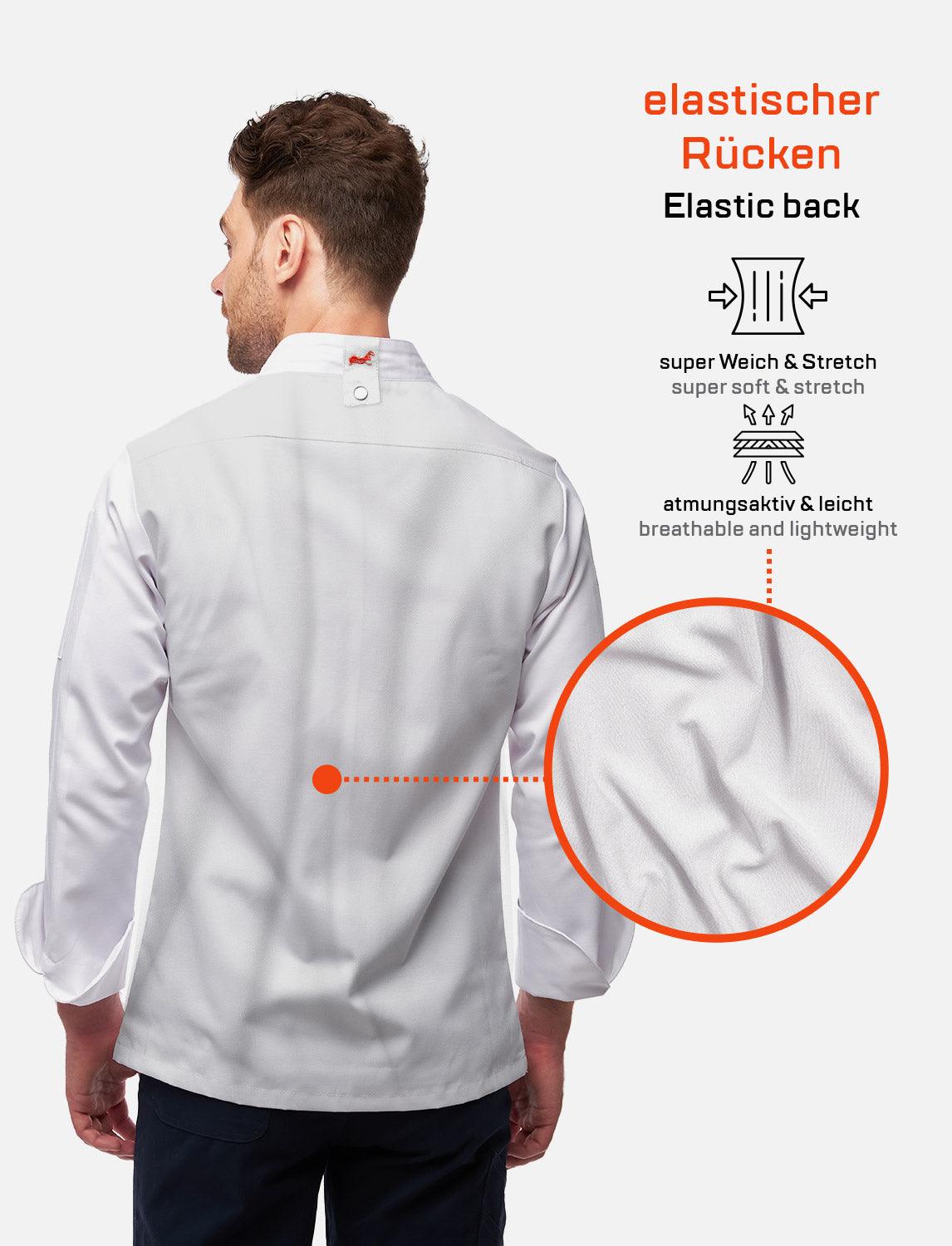 Herren Kochjacke mit Stretch Rücken inkl. Kugelknöpfe - Langarm