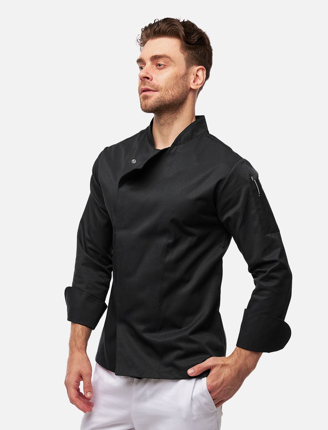 Kochjacke Herren mit Stretch Rücken – Druckknöpfen – Langarm