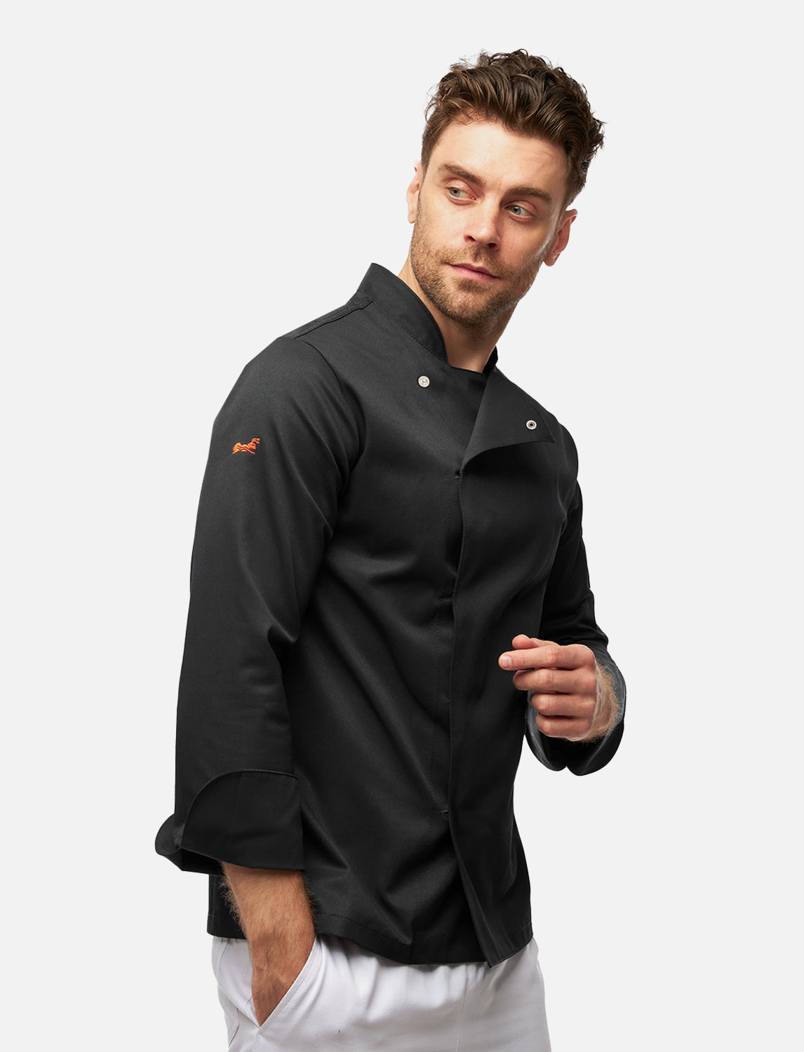 Kochjacke Herren mit Stretch Rücken – Druckknöpfen – Langarm