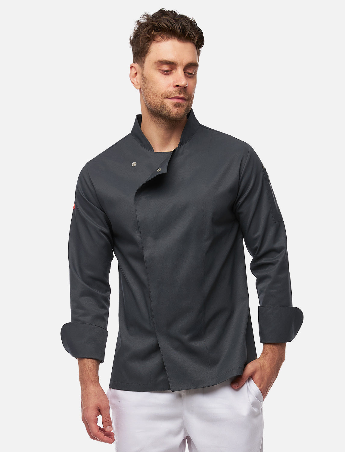 Kochjacke Herren mit Stretch Rücken – Druckknöpfen – Langarm