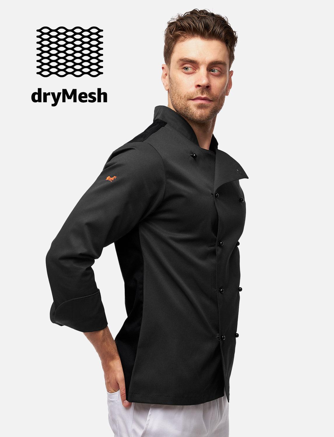 easyClean Herren Kochjacke mit dryMesh Rücken und Ärmel - inkl Kugelknöpfen -  Langarm
