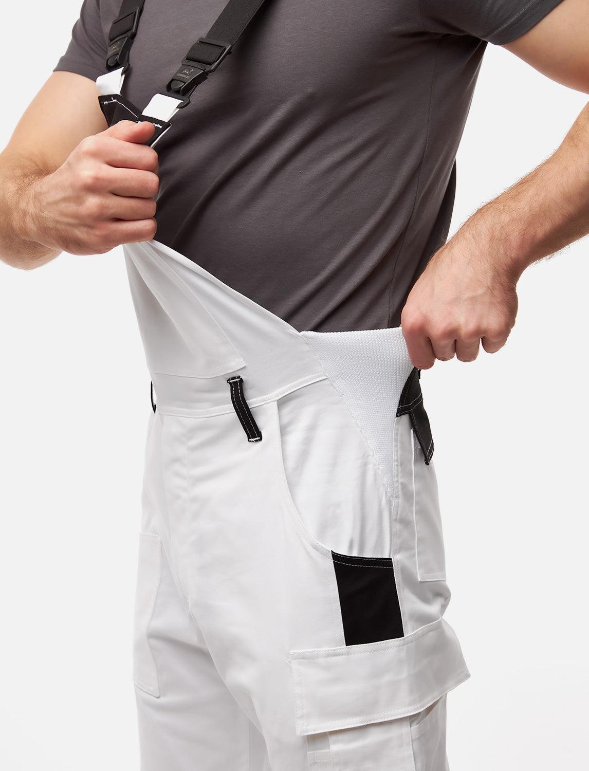 power Stretch Herren Maler Latzhose Weiß mit Kniepolstertaschen