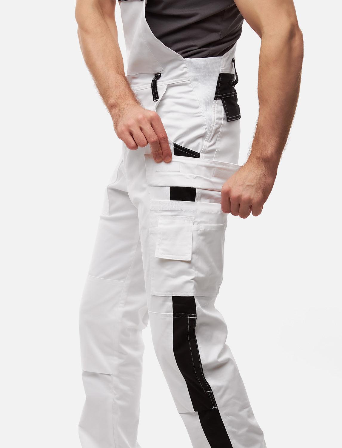 power Stretch Herren Maler Latzhose Weiß mit Kniepolstertaschen