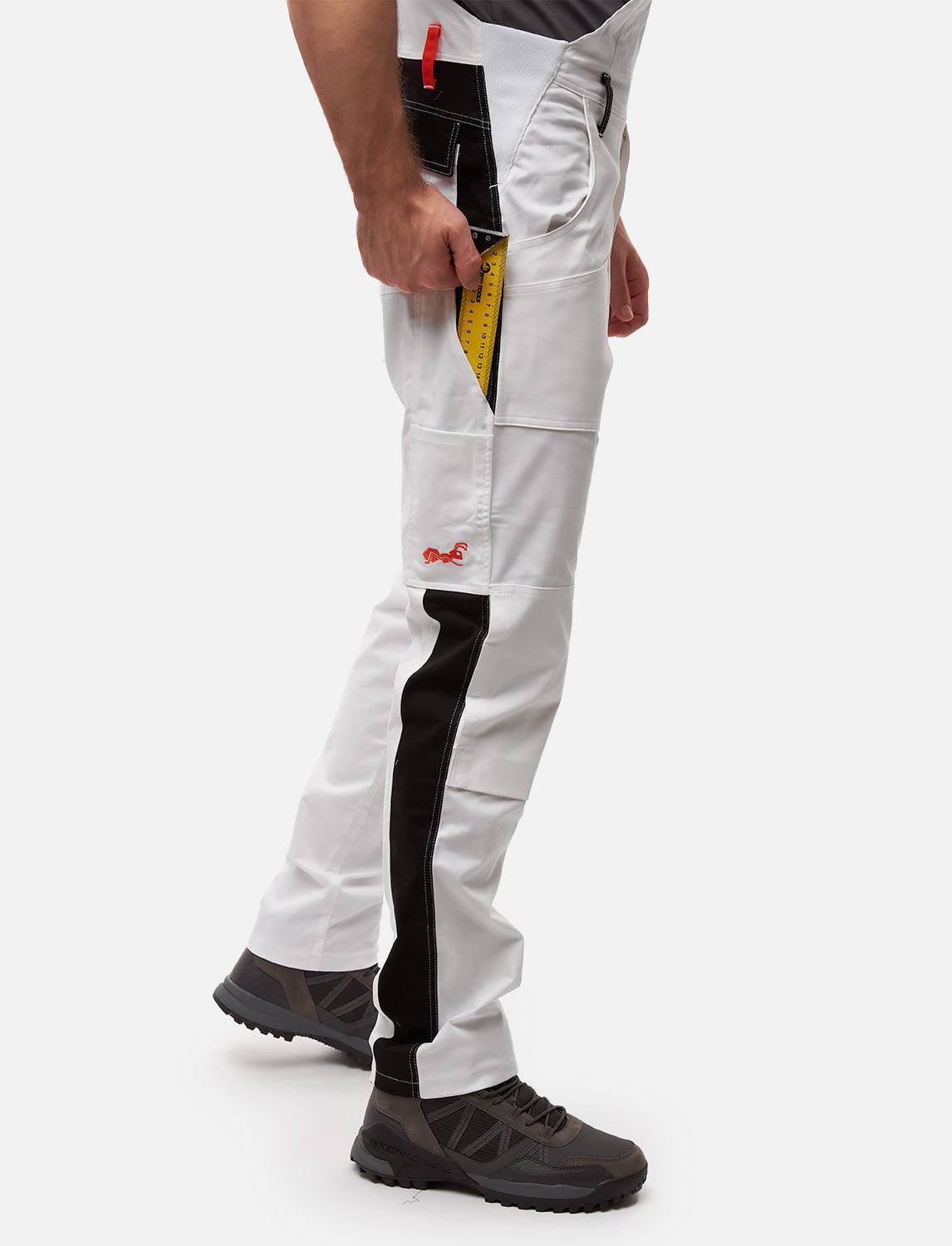 power Stretch Herren Maler Latzhose Weiß mit Kniepolstertaschen