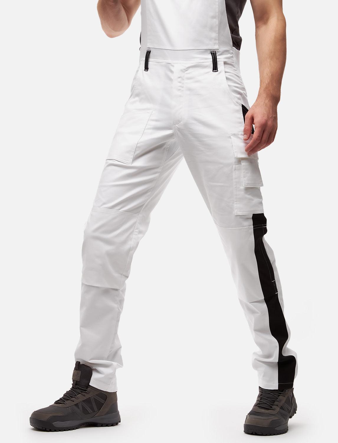 power Stretch Herren Maler Latzhose Weiß mit Kniepolstertaschen