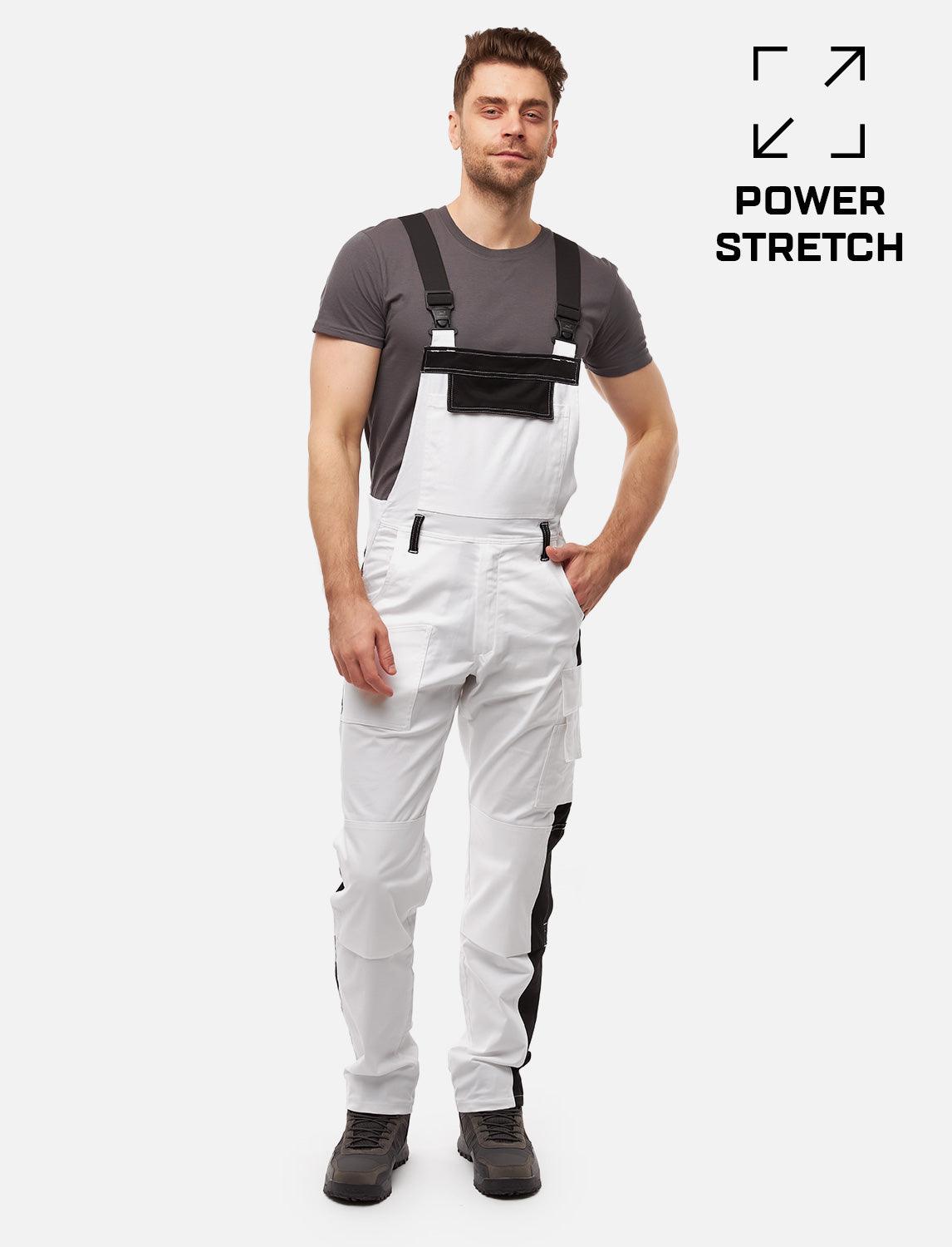 power Stretch Herren Maler Latzhose Weiß mit Kniepolstertaschen