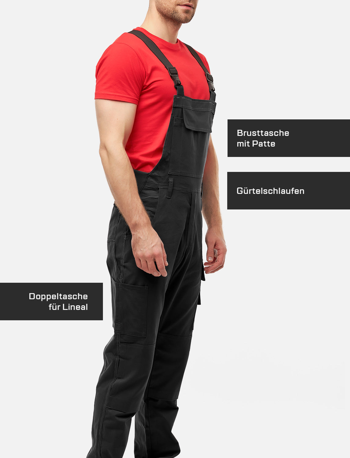 Männer Profi-Arbeits-Latzhose mit Kniepolstertaschen für Handwerk und Bau aus Stretch Strong Baumwolle