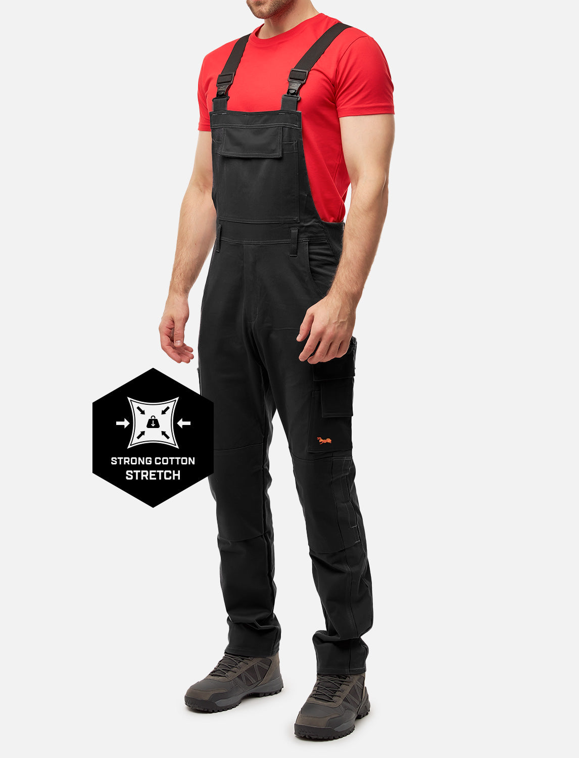 Männer Profi-Arbeits-Latzhose mit Kniepolstertaschen für Handwerk und Bau aus Stretch Strong Baumwolle