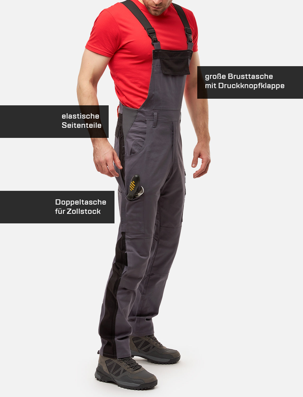 Männer Profi-Arbeits-Latzhose mit Kniepolstertaschen für Handwerk und Bau aus Stretch Strong Baumwolle