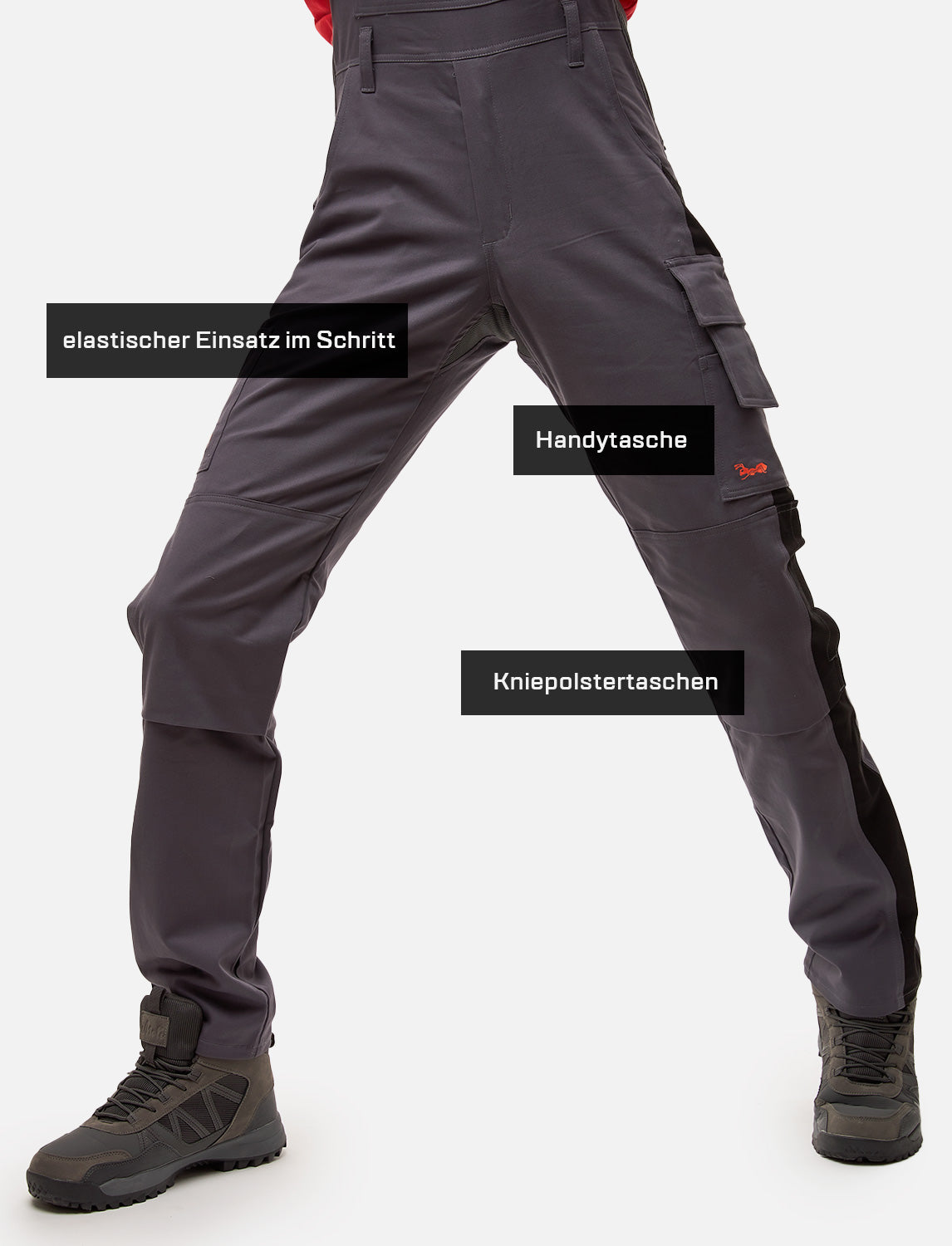 Männer Profi-Arbeits-Latzhose mit Kniepolstertaschen für Handwerk und Bau aus Stretch Strong Baumwolle