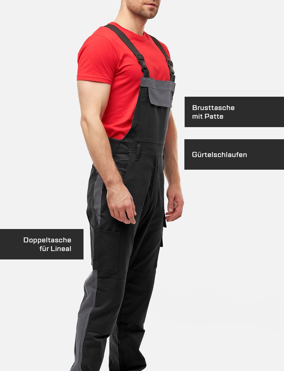 Männer Profi-Arbeits-Latzhose mit Kniepolstertaschen für Handwerk und Bau aus Stretch Strong Baumwolle