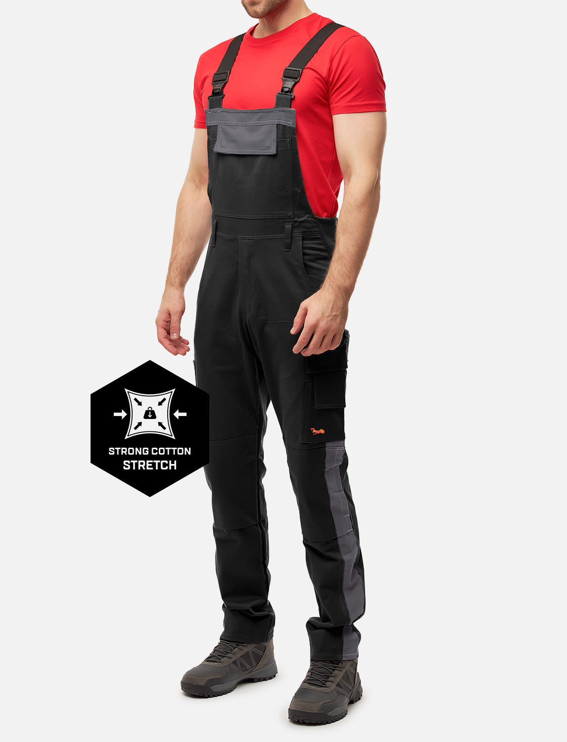 Männer Profi-Arbeits-Latzhose mit Kniepolstertaschen für Handwerk und Bau aus Stretch Strong Baumwolle