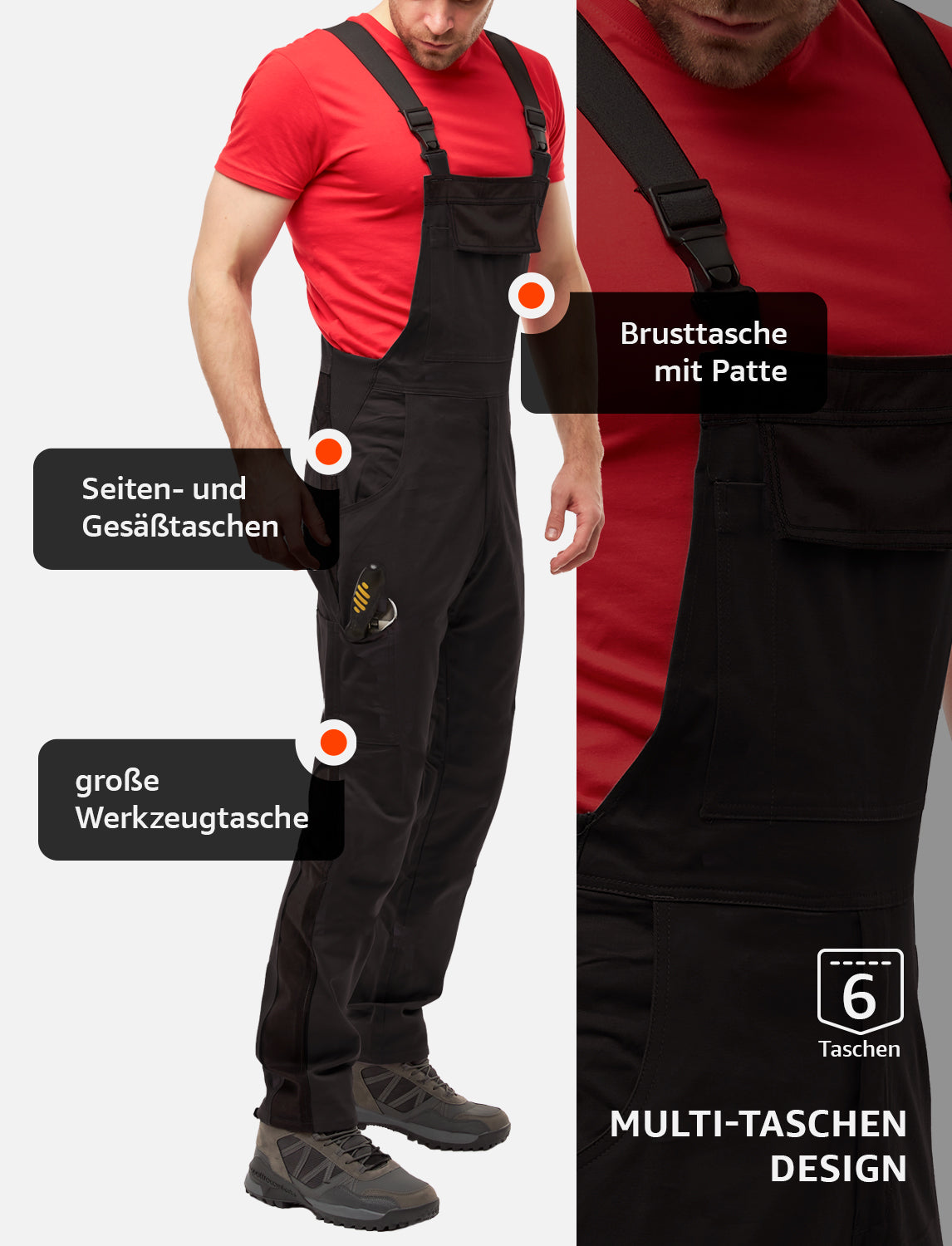 Herren Arbeitslatzhose Robuste Schwarz für Handwerk und Bau