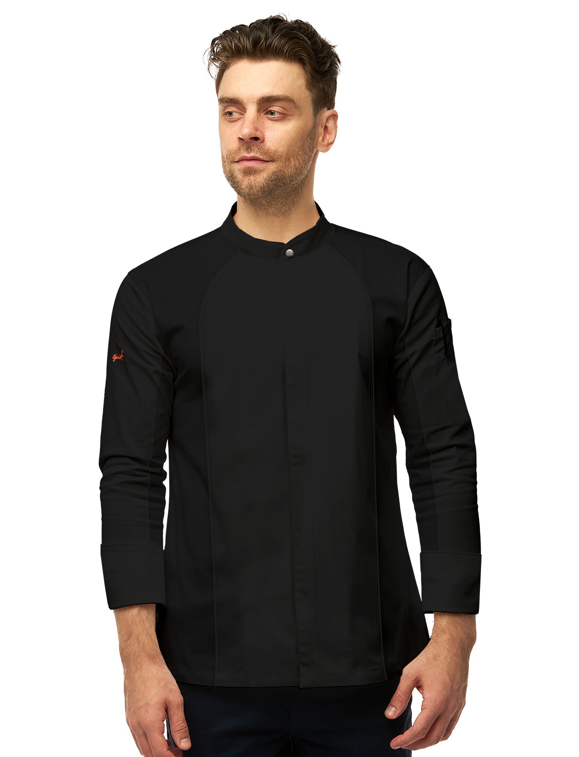 Kochjacke Herren Langarm mit Druckknöpfen easyClean und dryMesh Langarm Slim Fit Chef Uniform Jacket moderne Bäckerjacke