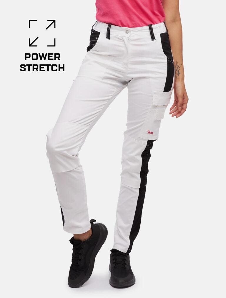 power Stretch Malerhose Damen Arbeitshose Weiß mit Kniepolstertaschen