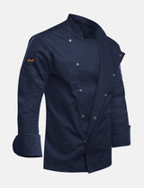 Herren Kochjacke mit Druckknöpfen Dunkelblau Stretch Langarm Slim Fit