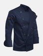 Dunkelblaue Stretch-Kochjacke Herren 411LANGSTR-DB Langarm mit Druckknöpfen